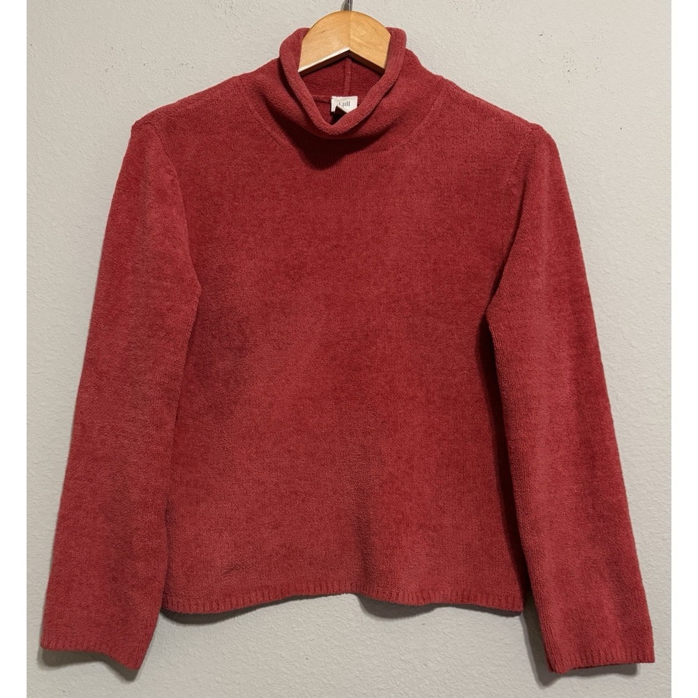 J. Jill Small Chenille Sweater Red Funnel Mock‎ Neck Oversized SOFT Cozy